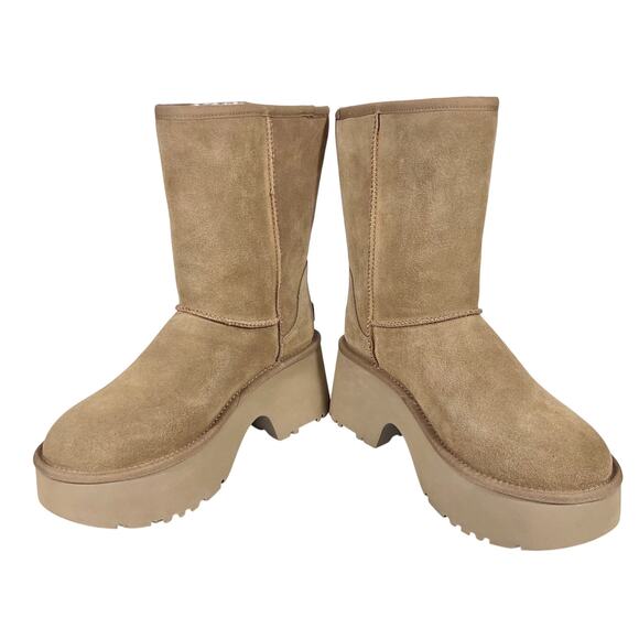 UGG Classic Short New Heights Boots Women 8 Chestnut Suede Plush Platform New - Picture 1 of 11